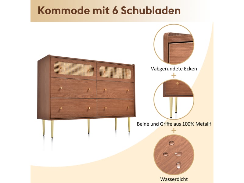Buffet haut 120x40x90 cm 6 compartiments de rangement charge max 50 kg design moderne couleur noyer - Conforama R
