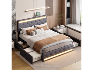 Lit avec rangement 140x200 cm coloris gris