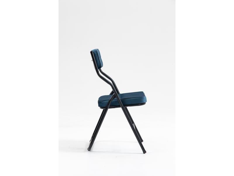  Lot de 2 chaises pliantes avec coussin bleu, structure métal, légères et pliables, pour cuisine, bureau ou réception  - Conforama D