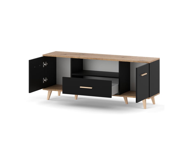  Meuble télé tv  137 cm -noir chêne wotan - avec tiroir et rangements pour salon SCAN_CZMWO_RTV2D1S - Conforama B