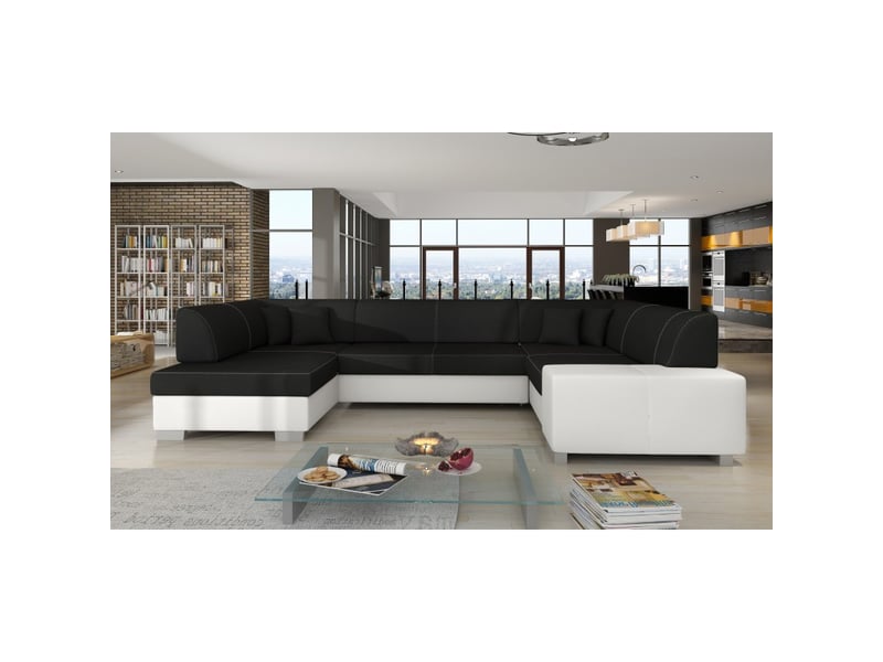  Canapé panoramique en u gris foncé &amp; blanc convertible 6 places havane avec assise profonde  - Conforama B