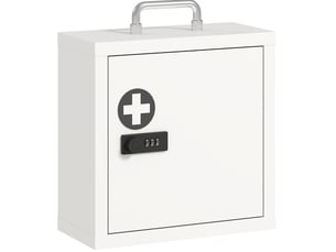 Armoire à pharmacie murale 30 x 14 x 30 cm blanche en acier inoxydable, serrure à combinaison avec poignée