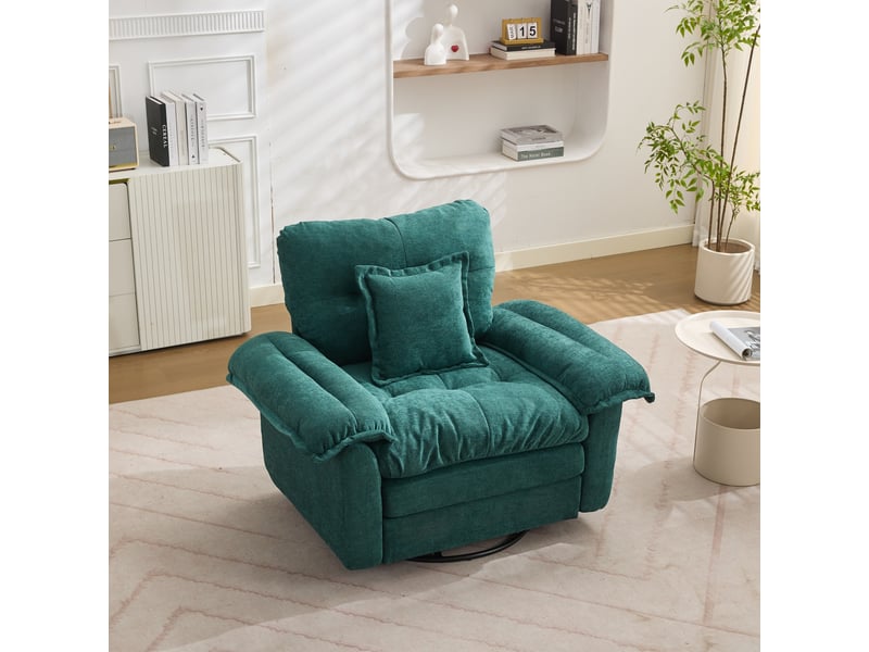 Fauteuil rotatif 360° en chenille vert - fauteuil pivotant surdimensionné pour salon et chambre avec coussin de soutien ergonomique - Conforama B