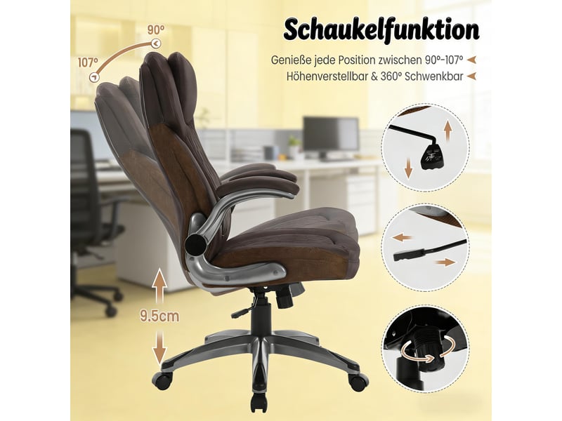  Chaise de bureau à dossier haut, basculante et réglable - lpospi - accoudoirs rabattables, pu et maille - marron  - Conforama E