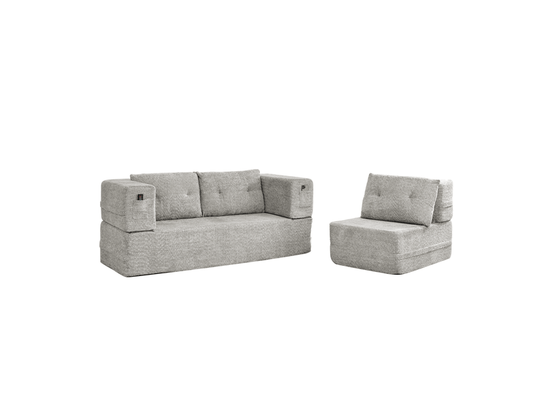  Canapé modulable 3 places convertible 199x194x39 cm en tissu gris clair  - Conforama A
