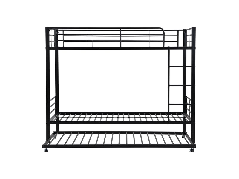  Lit superposé en fer, adapté aux enfants et adolescents, avec lit gigogne, quatre barrières de sécurité sur le lit supérieur, en fer noir, 90 x 200 cm et 90 x 190 cm  - Conforama D