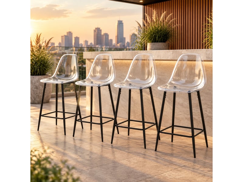 Tabourets de bar lot de 4 avec repose-pieds - lpospi - assise transparente, structure métallique, plastique - noir  - Conforama B