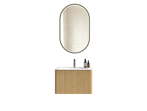 Ensemble meuble vasque avec miroir led, meuble salle de bain suspendu 60 cm, 1 tiroir chêne