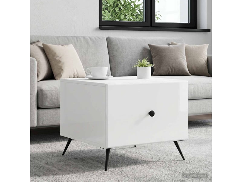 Table basse - table de salon - table à thé blanc brillant 49 x 50 x 40 cm bois d'ingénierie - Conforama B