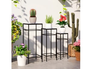 Lot de 3 supports pour plantes 28x28x71 cm – bleu et blanc – design mosaïque, gain de place, sans montage