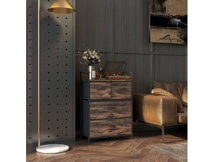 Commode 60x29x85 cm marron rustique et noir, 4 tiroirs en tissu, style industriel, rangement compact