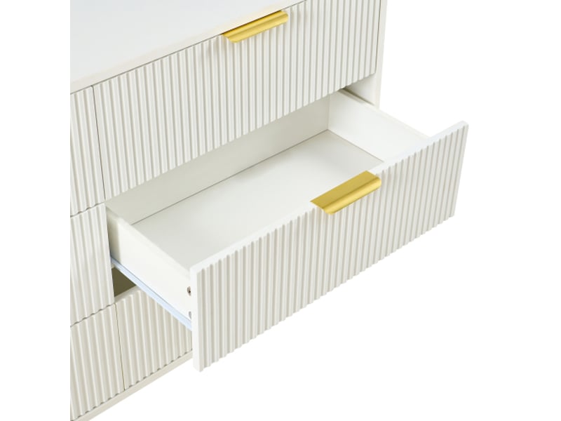  Commode à 6 tiroirs 120x40x72 cm, blanc et doré  - Conforama E
