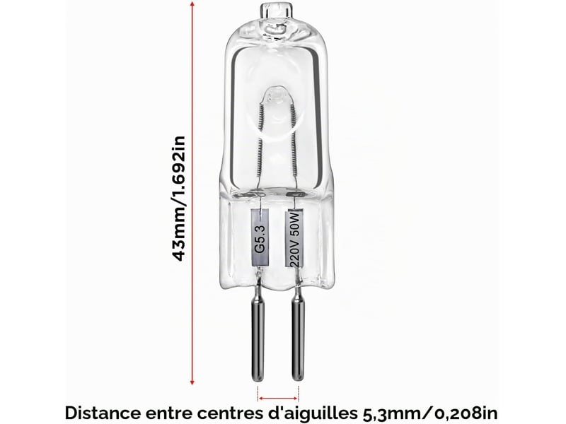  Ampoules halogènes g5.3, ampoule 220 v 50 w, ampoule à capsule transparente à 2 broches 12pcs  - Conforama D