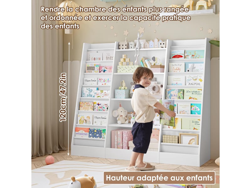  Bibliothèque enfant étagère enfant avec 14 étagères à livres blanc  - Conforama B