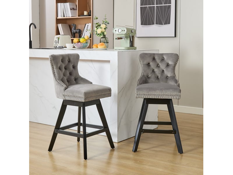  Tabouret de bar pivotant en velours gris avec dossier courbé cravdom  - Conforama D