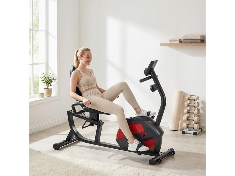 Bicicleta estática con respaldo de 8 niveles de resistencia volante asiento ajustable pantalla lcd y soporte  - Conforama C