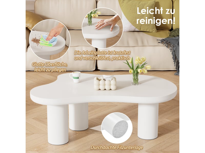  Table basse en forme de nuage blanche 107 cm, plateau en mdf laqué et pieds en pvc, design moderne pour salon  - Conforama R