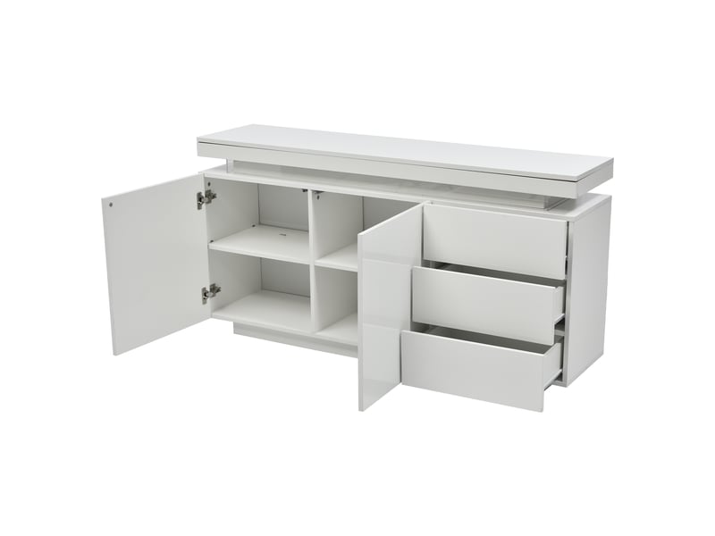  Buffet led blanc brillant meuble de rangement 2 portes 3 tiroirs sans poignées commode salon 140x35x72,5 cm N625P208497498W - Conforama D
