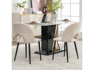 Chaise de salle à manger (2 pcs), en velours structure en métal,pieds réglables,motif diamant à l'arrière,beige