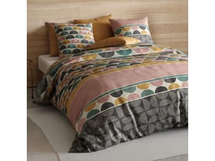 Parure housse de couette 260x240cm + 2 taies motifs multicolores 100% coton - antheos