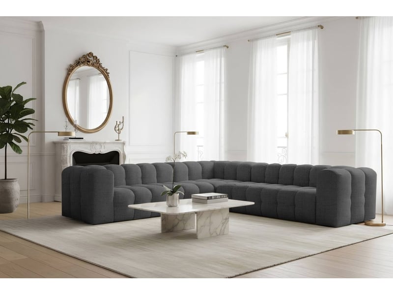 Canapé d'angle réversible miloe 6 places avec accoudoirs en tissu - gris foncé MILOE - Conforama B