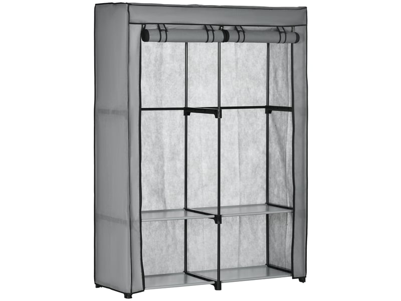  Armoire en tissu, solution de rangement, 4 étagères, 2 tringles, grise  - Conforama A