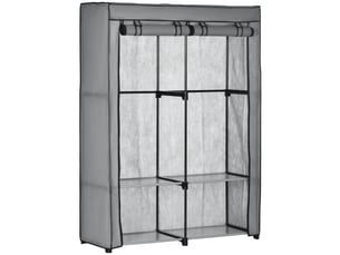 Armoire en tissu, solution de rangement, 4 étagères, 2 tringles, grise