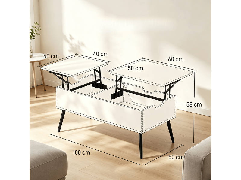  Table basse 100 x 50 cm en panneau de particules et métal avec plateaux relevables noir et effet bois naturel chicfurn  - Conforama D