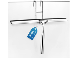 Raclette de douche en acier inox 31cm avec crochet sans perçage, 2 lames silicone de rechange - pour miroir, vitre, carrelage et salle de bain