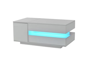 Table basse relevable avec 1 tiroir, 1 placard, rangement caché et led, plateau laqué blanc pour salon en panneau 95 × 50 × 35 cm - uvrion