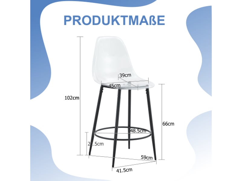 Ensemble de 2 tabourets transparents au design flottant – pieds noirs en métal, cuisine ouverte, luxe minimaliste - Conforama C