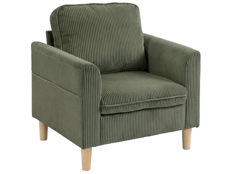  Fauteuil de salon style nordique pieds effilés bois clair velours côtelé vert  - Conforama A