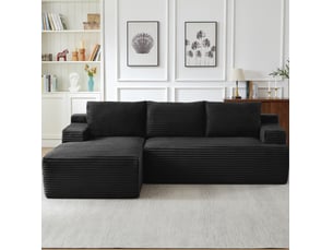 Canapé d'angle compressé gauche fixe <strong>MODFU</strong> <strong></strong> 4 places Velours côtelé noir
