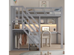 Lit mezzanine 140x200 cm <strong>WISHDOR</strong> <strong></strong> coloris gris