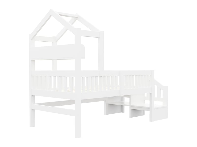 Lit surélevé enfant 90x200 cm blanc en bois, toit, led, usb, rangements et échelle Fay Lum - Conforama D