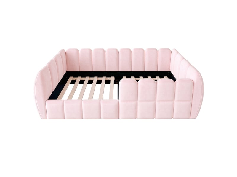  Lit au sol rembourré pour enfant, 90 x 200 cm, revêtement en velours, design entièrement fermé, coins arrondis, rose  - Conforama A