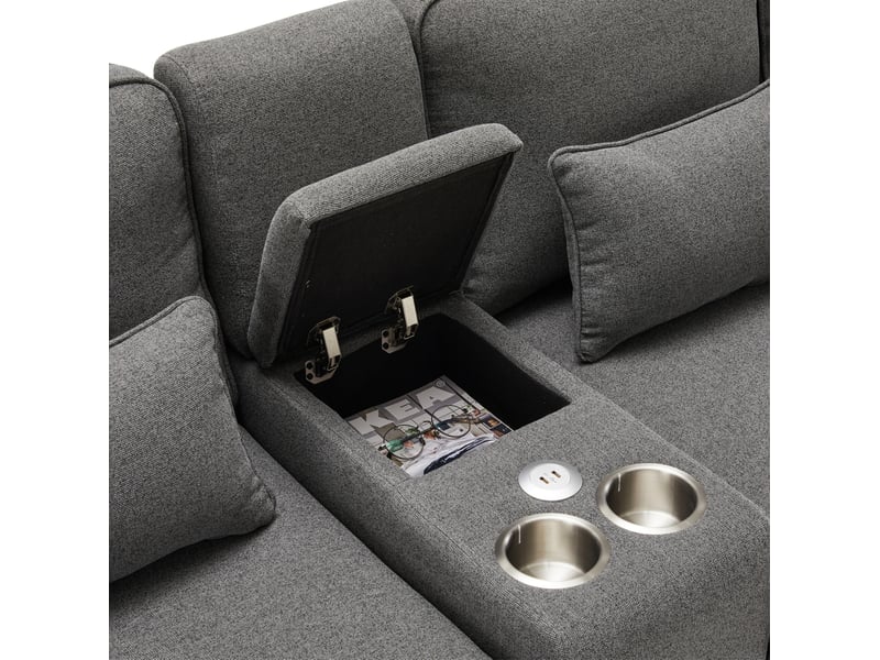  Canapé 4 places 290x83x88 cm avec console usb gris foncé  - Conforama D