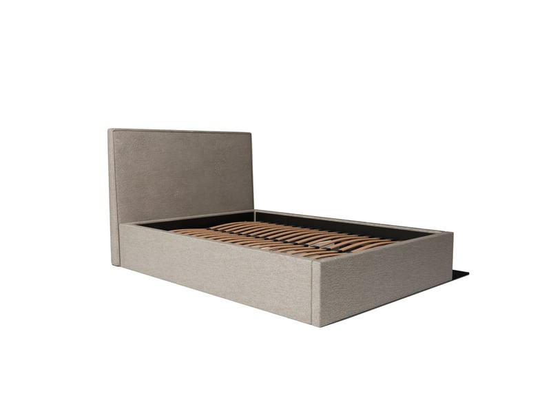 Lit coffre 160x200cm avec tête - beige - tissu bouclé - emma  - Conforama A