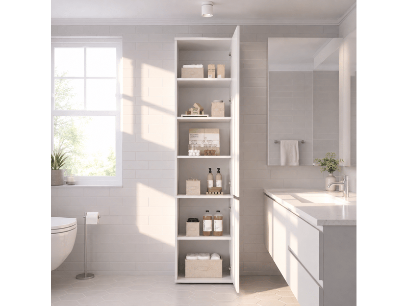  Rangement haut sdb 47x50x200 cm, 6 compartiments, 2 portes, blanc  - Conforama B