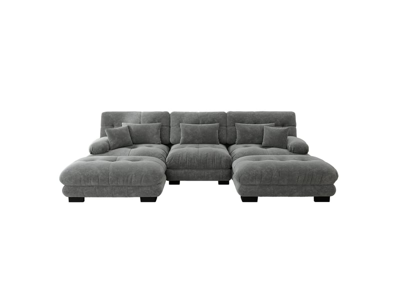  Canapé d’angle modulable u 313x145x81 cm, convertible, pouf, assise généreuse, chenille, gris  - Conforama A