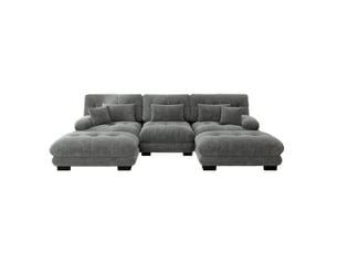 Canapé d’angle modulable u 313x145x81 cm, convertible, pouf, assise généreuse, chenille, gris