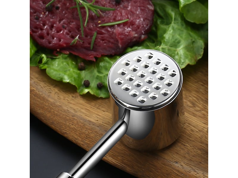 Attendrisseur de viande en 304 acier inoxydable, marteau a viande de cuisine double face pour ménagère marteau à steak argent 27 cm de long - Conforama E