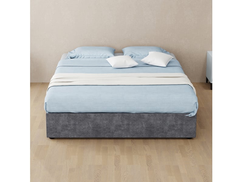  Lit coffre 140x200 cm avec vérins à gaz, sommier, 2 places, tissu couleur gris, sans matelas  - Conforama D