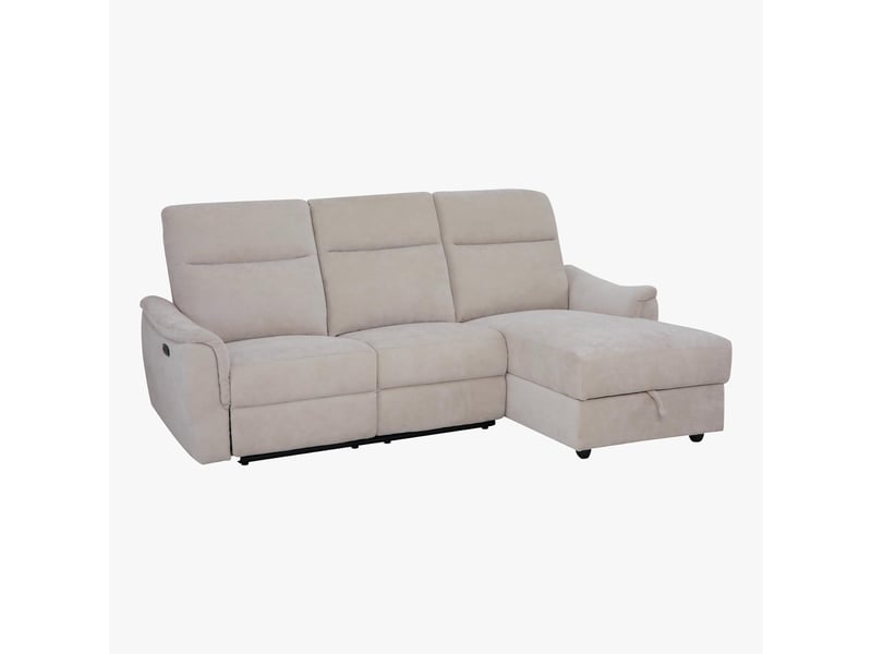  Canapé d'angle relax électrique avec coffre en tissu beige - angle  - Conforama A