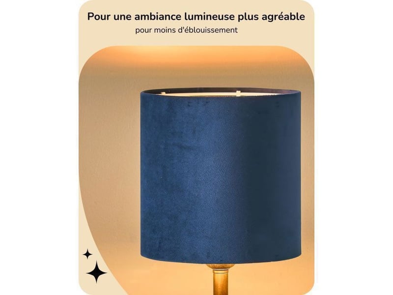  Lampe de table moderne t002 base metal noire et abat-jour velours bleu saphir e27 led 2700k 370618_AACFR21414_6_DROPFR - Conforama B