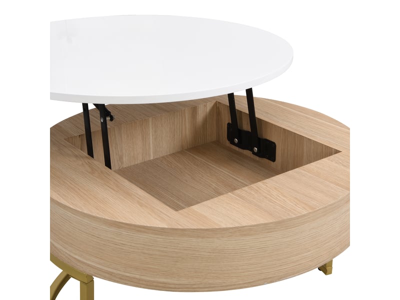 Lot de 2 tables basses rondes 70x70x42-56,5 cm + 60x60x27 cm relevables, blanc et bois  - Conforama R
