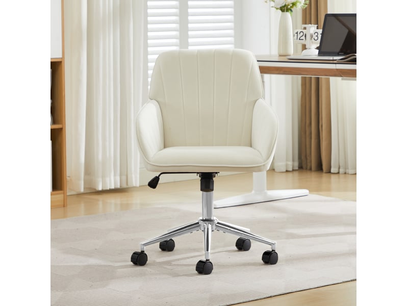  Fauteuil de bureau pivotant blanc en velours, hauteur réglable 50 à 59 cm, pour de longues journées assises  - Conforama E