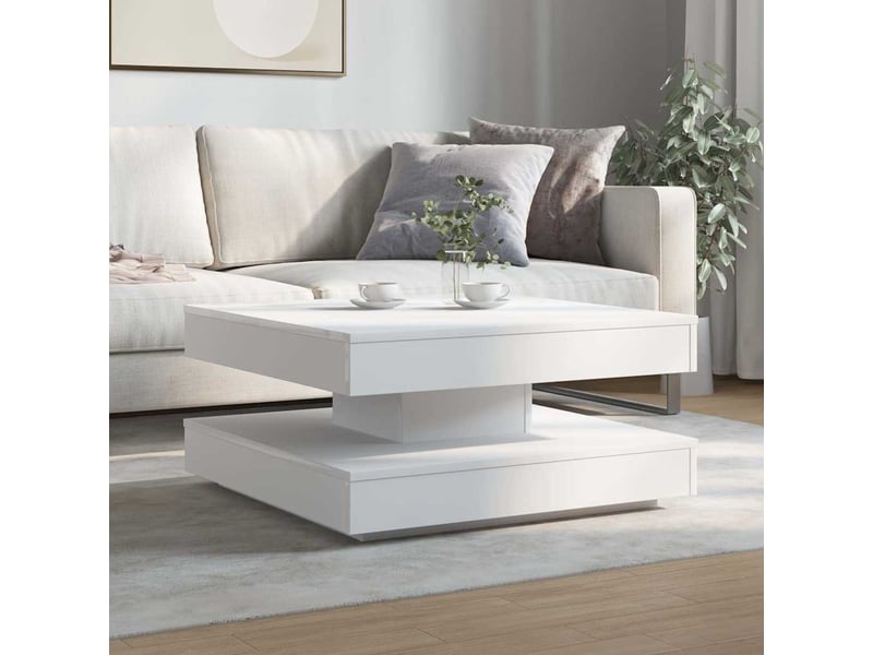  Table basse - table de salon - table à thé rotative à 360 degrés blanc 70x70x34,5 cm  - Conforama C