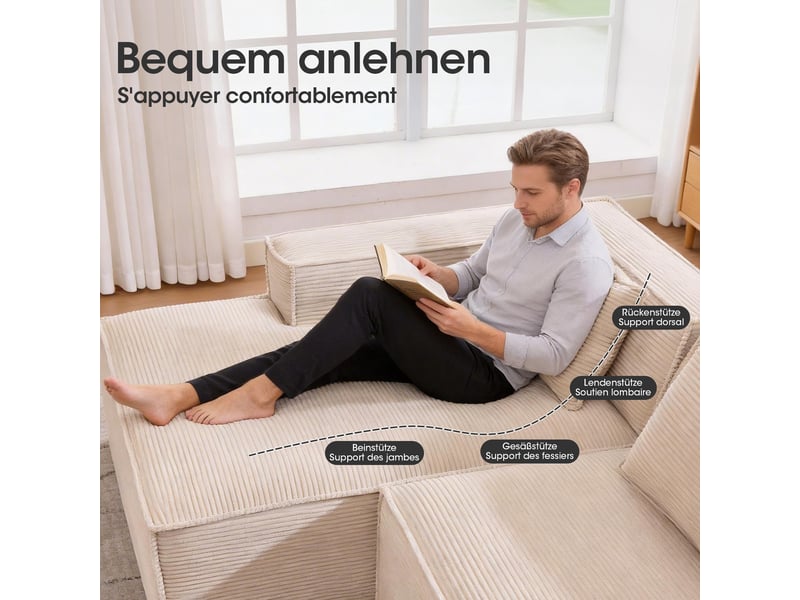  Canapé 3 places en tissu avec 2 coussins, assise ressorts ensachés et mousse haute densité, design épuré  - Conforama E