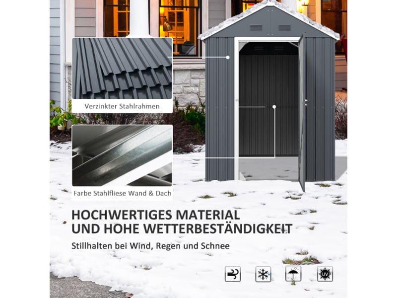  Abri de jardin en acier 4 m², fenêtre, verrouillable, 259x172x222 cm, gris foncé  - Conforama E